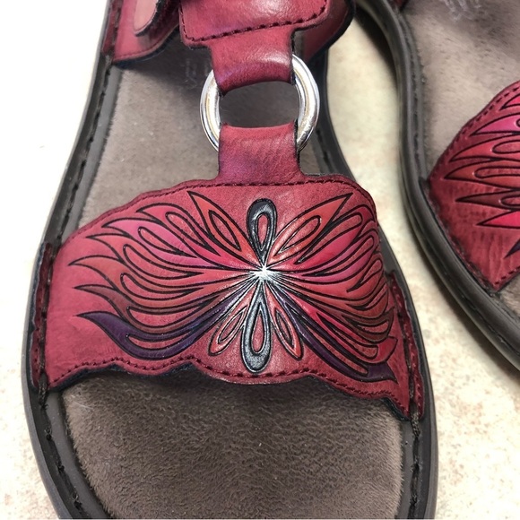 Rieker Antistress Sandals W/Velcro Strap Tooled Leather Design Size 38 (7.5 US) - Picture 6 of 11